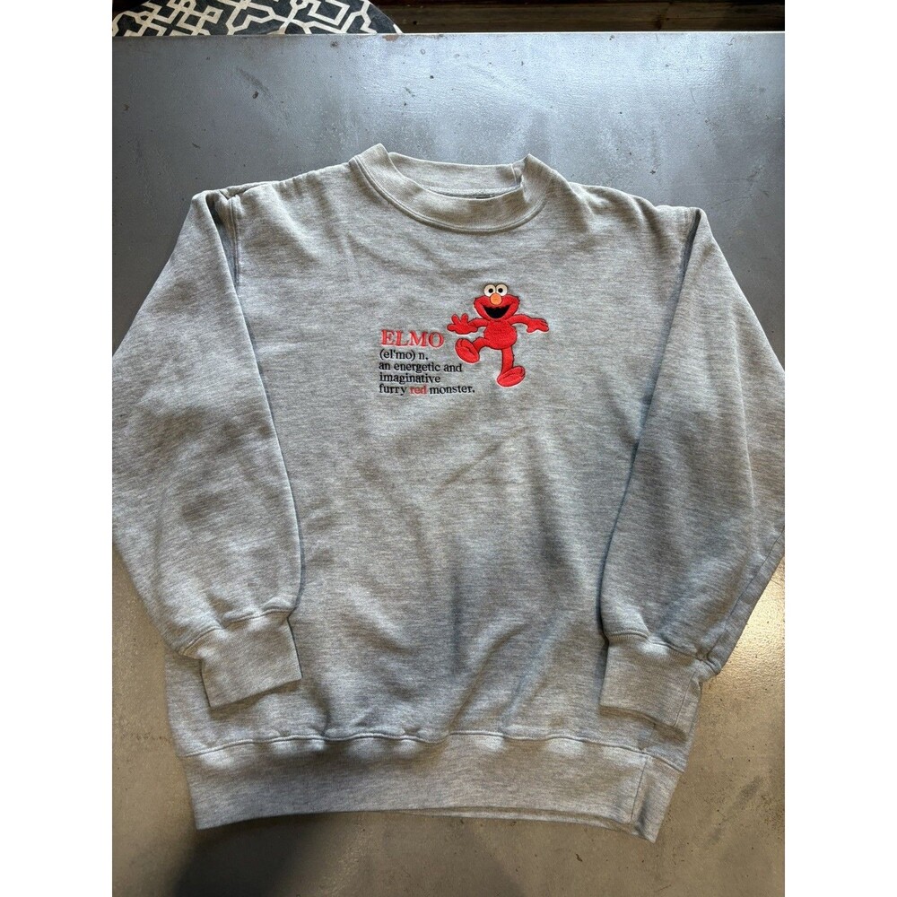 Vtg 90s Sesame Street Elmo Sweatshirt Womens Size M Embroidered Gray